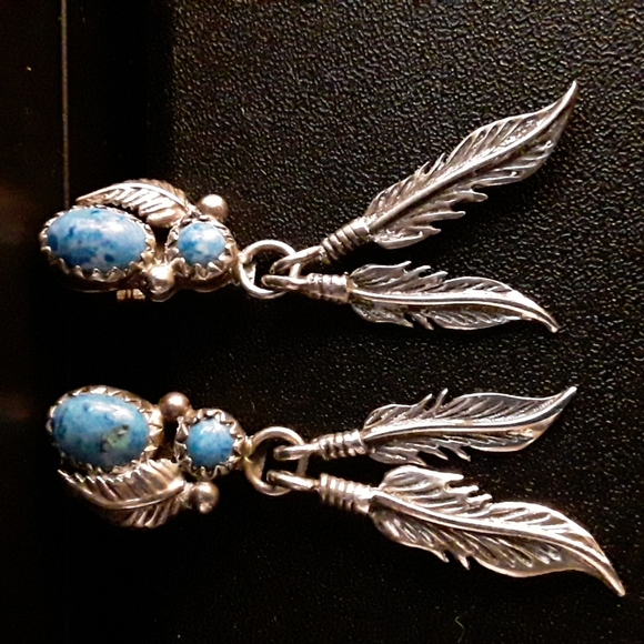 RB Genuine Sterling Silver Blue Navajo Earrings - Picture 5 of 5
